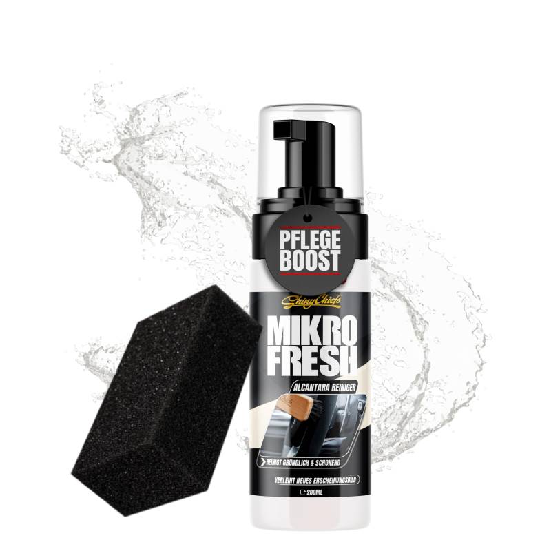 ShinyChiefs Velours Reiniger Set mit Reinigungsschwamm - Aktivschaumreiniger für Autositze - Velours Pflegemittel & Reinigung, Mikrofaser und Textilien - Polsterreiniger für Autositze, 200ml von ShinyChiefs