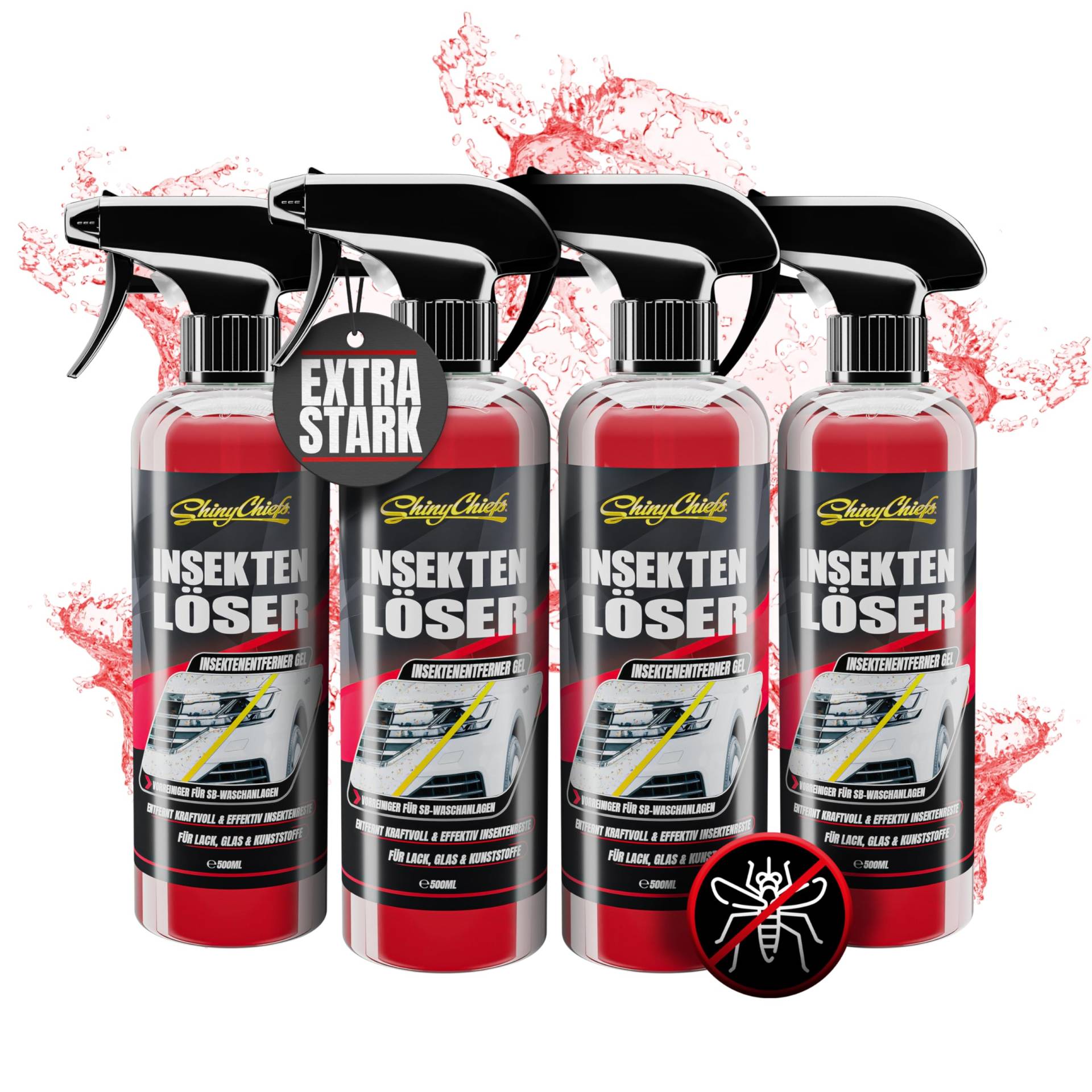 ShinyChiefs INSEKTENLÖSER - Auto Insektenentferner mit Gel-Formel für Extreme Lösekraft - Ohne Aggressive Inhaltsstoffe - Insektenreiniger für Scheiben und die gesamte Fahrzeug-Front, 4X 500ml ShinyChiefs INSEKTENLÖSER - Auto Insektenentferner mit Gel-Formel für Extreme Lösekraft - Ohne Aggressive Inhaltsstoffe - Insektenreiniger für Scheiben und die gesamte Fahrzeug-Front, 4X 500ml von ShinyChiefs