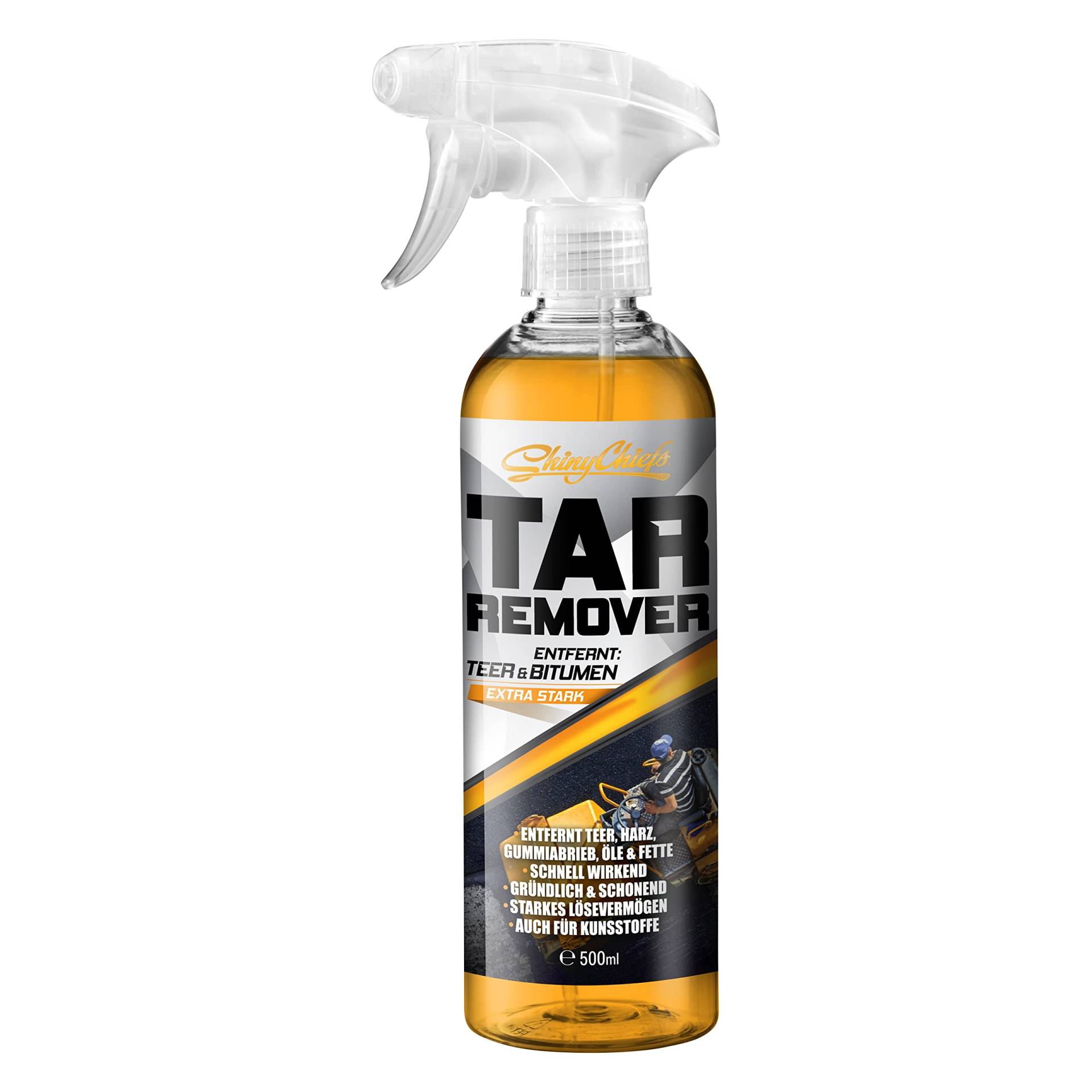 ShinyChiefs Tar Remover - Schnell wirkender Teerentferner Auto - Entfernt Teer, Bitumen sowie Harz-, Fett- und Ölverunreinigungen von Allen Oberflächen - Extra Starkes Teer-Entferner-Spray 500ml von ShinyChiefs