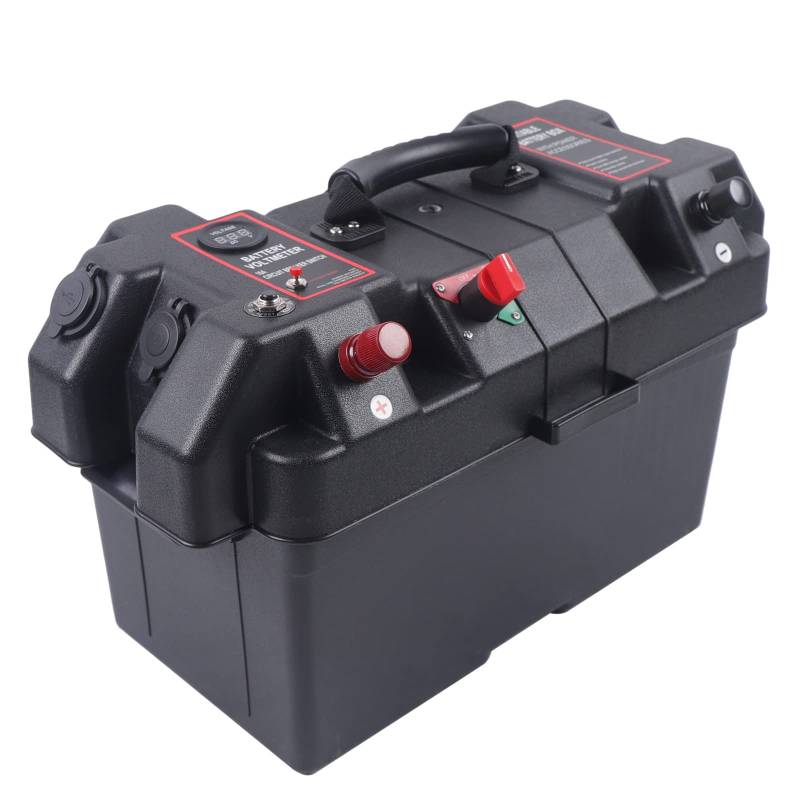 Batteriebox FüR Elektro Bootsmotor Doppelte Usb AnschlüSse Batterie Wohnmobil Batteriekasten Tragbare Energiequelle Bootsbatterie Power Center Batteriehalter Boot Box Anzeige Anschlüsse von Shiyinge