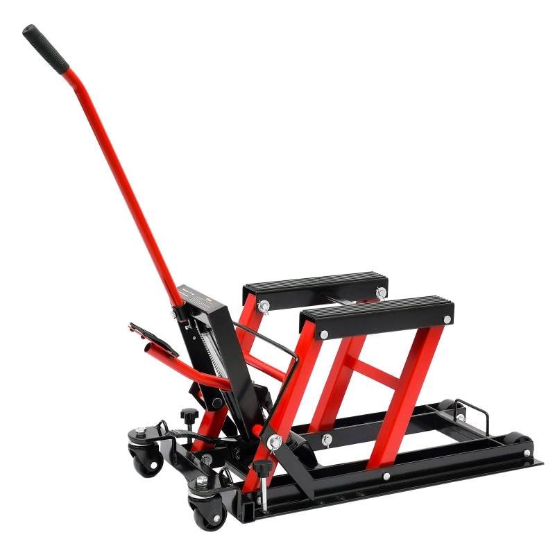 HubstäNder Motorrad StäNder Heber Stand Motocross Motorradheber Mit DäMpfer Hydraulisch Hydraulischer MontagestäNder Profi HebebüHne Lifter Garage Jack RöTlich-Schwarz Max Belastung 680Kg von Shiyinge