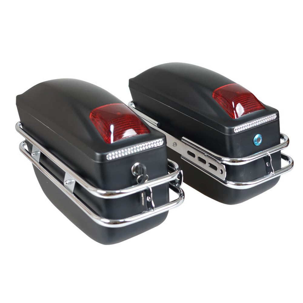 Shkalacar 1 Paar Motorrad Fahrradtasche, Wetterfestes Universelle Hartschalenkoffer mit Licht und Schloss, Seitliche Aufbewahrungsbox für den Kofferraum, Schwarz Shkalacar 1 Paar Motorrad Fahrradtasche, Wetterfestes Universelle Hartschalenkoffer mit Licht und Schloss, Seitliche Aufbewahrungsbox für den Kofferraum, Schwarz von Shkalacar