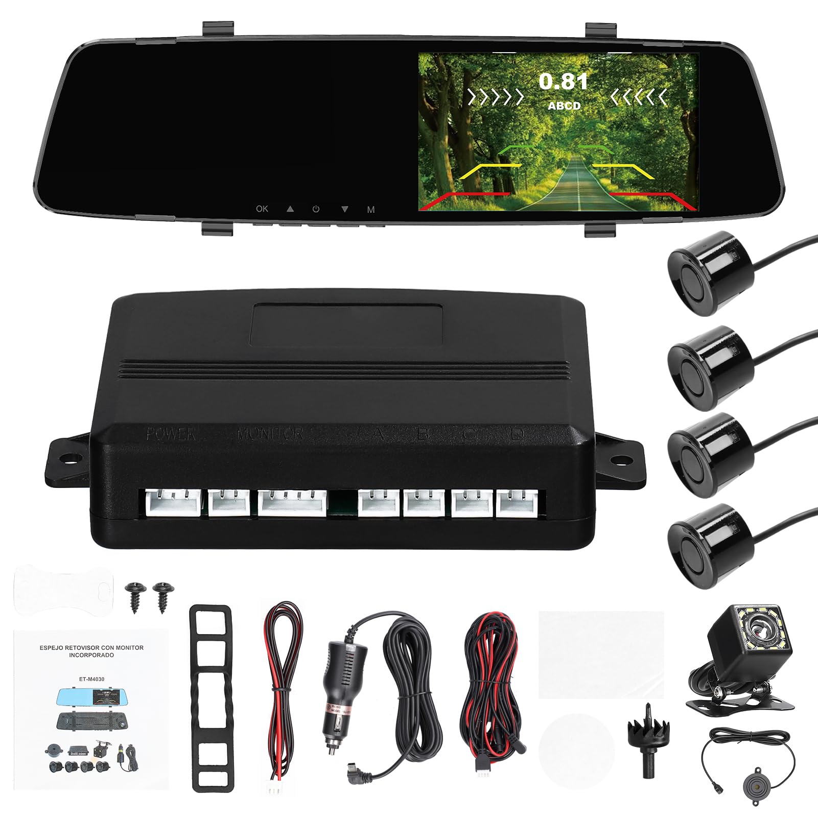 Shkalacar 1080P DVR Dashcam mit 4 Parksensoren,Rückfahrradar System vorne und hinten mit 4,3 Zoll Bildschirm,Unterstützt Dual Kamera Fahrrekorder Nachtsicht/Bewegungserkennung/Kollisionssperre,Schwarz von Shkalacar