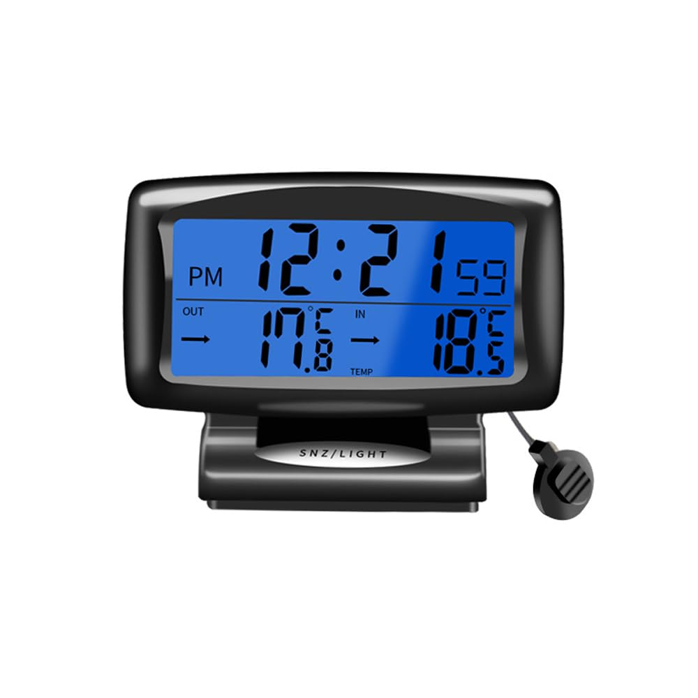 Shkalacar 2 in 1 Autouhr Thermometer, Digitaluhr und Temperaturmessgerät mit hintergrundbeleuchtetem LCD-Display,12/24 Stunden Umschaltung, Elektronische Armaturenbrett Uhr für Innen und Außenbereiche von Shkalacar