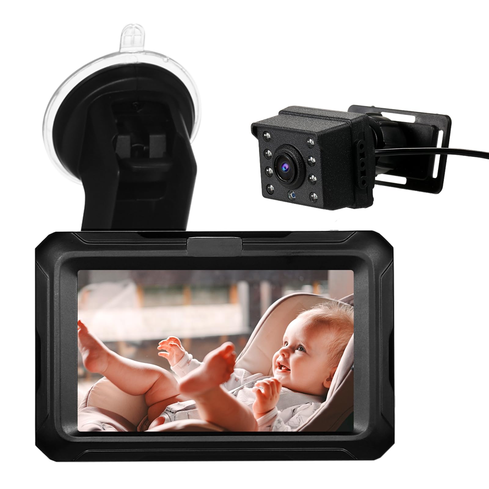 Shkalacar 360° Baby Autospiegel, 1080P Rücksitzspiegel für Babys mit Kamera, 4,3 Zoll IPS Bildschirm, Nachtsichtfunktion, Einstellbarer Weitwinkel, Auto Rückspiegel für Kleinkinder Kinder Haustiere von Shkalacar
