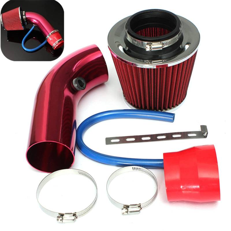 Shkalacar 64-76mm/3'' Luftfilter, Universal Auto Kaltluftansaugfilter mit Luftansaugrohr aus Aluminium, Power Flow Schlauchsystem(Rot) von Shkalacar