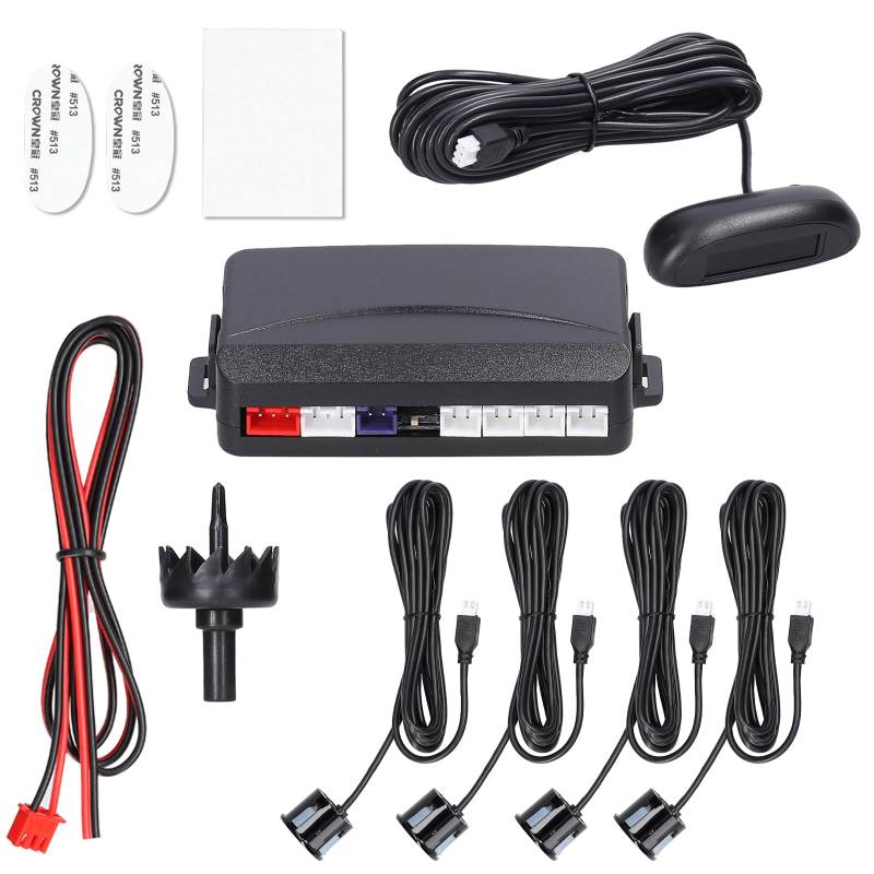 Shkalacar Auto Parksensor Rückfahrradarsystem, Auto Einparkhilfe mit 4 Parksensoren, Abstandserkennung, LCD-Display, Warnsummer, Rückwärtsparkhilfe für Sicheres Parken(Schwarz) von Shkalacar