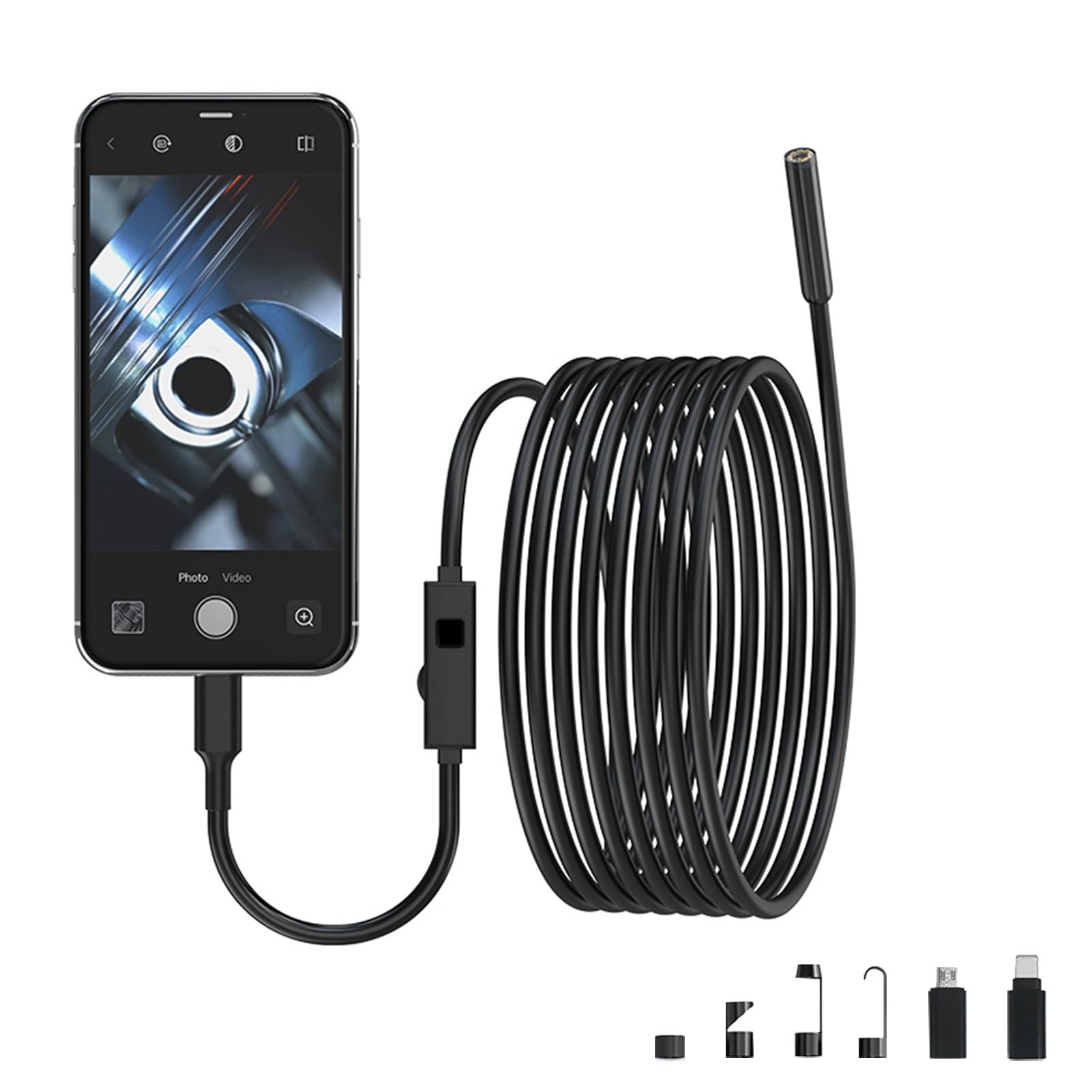 Shkalacar Endoskopkamera mit Licht, IP67 Wasserdichtes Snake Inspection Endoskop mit 8 LED Leuchten, 16,4 Fuß halbstarres Kabel, 2,0 Megapixel HD Kamera für i OS- und Android-Telefone von Shkalacar