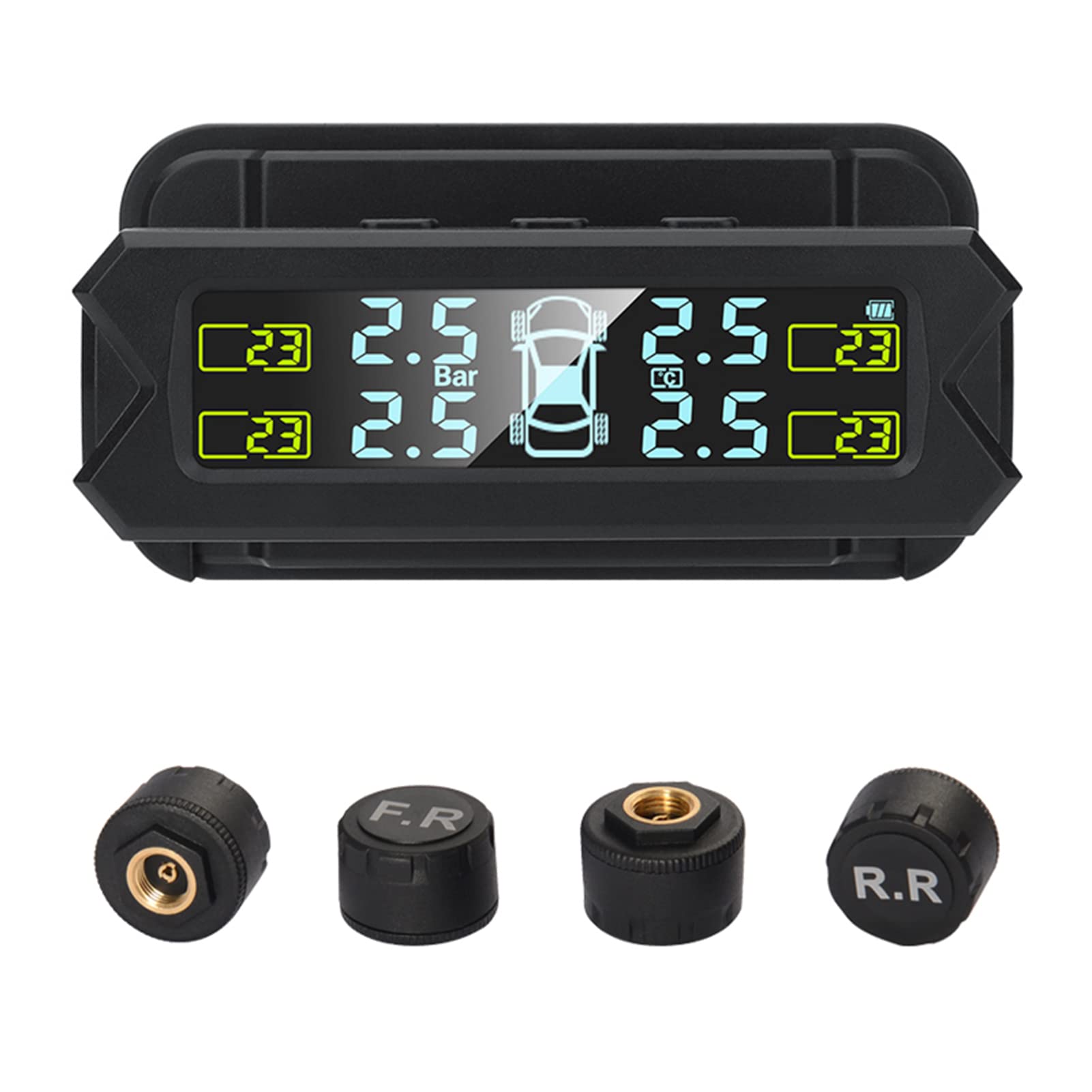 Shkalacar USB/Solar TPMS 0-81 PSI Reifendrucküberwachungssystem mit 4 Sensoren, 5 Alarmmodi, LCD-Display mit automatischer Hintergrundbeleuchtung für Auto Limousine SUV MPV(Externar Aktualisierte) von Shkalacar