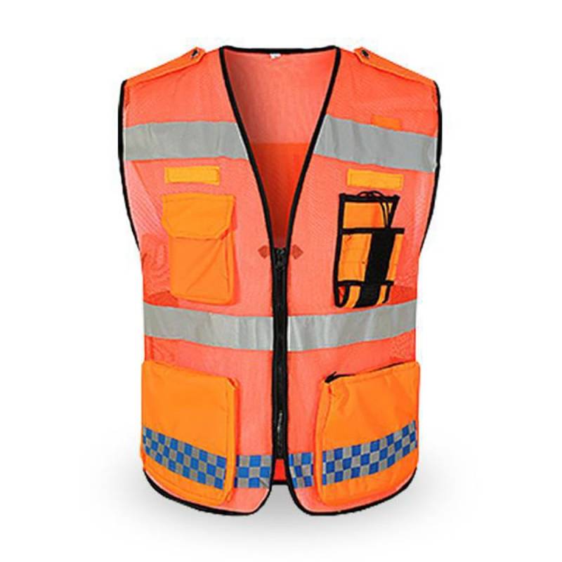 Shkalacar Warnweste für Herren and Damen, Atmungsaktive Reflektierende Sicherheitsweste mit Taschen und Reißverschluss, Gut sichtbare Bauweste und Arbeitsweste für Verbreitet darunter (Orange,L) von Shkalacar