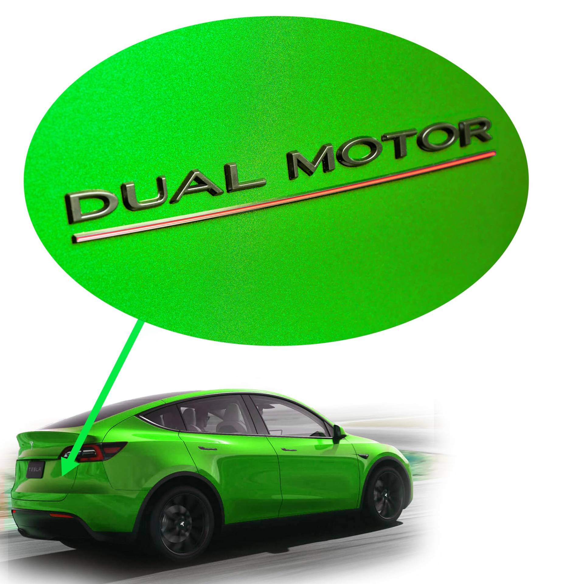 Shop4EV Dual Motor Logo-Emblem - Mattschwarz mit rotem Unterstrich, für Tesla Model Y/3, Langlebiges ABS von Shop4EV
