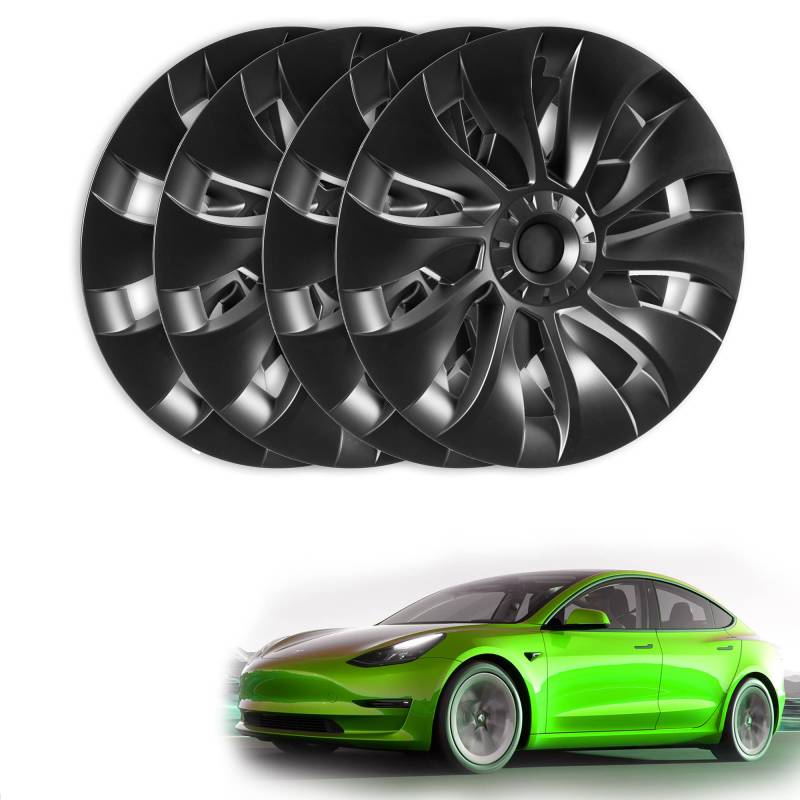Shop4EV Aero Radkappen-Set Tesla Model 3 (vor 10/23), 18 Zoll, Turbinen-Design, Robustes ABS, Einfache Installation von Shop4EV