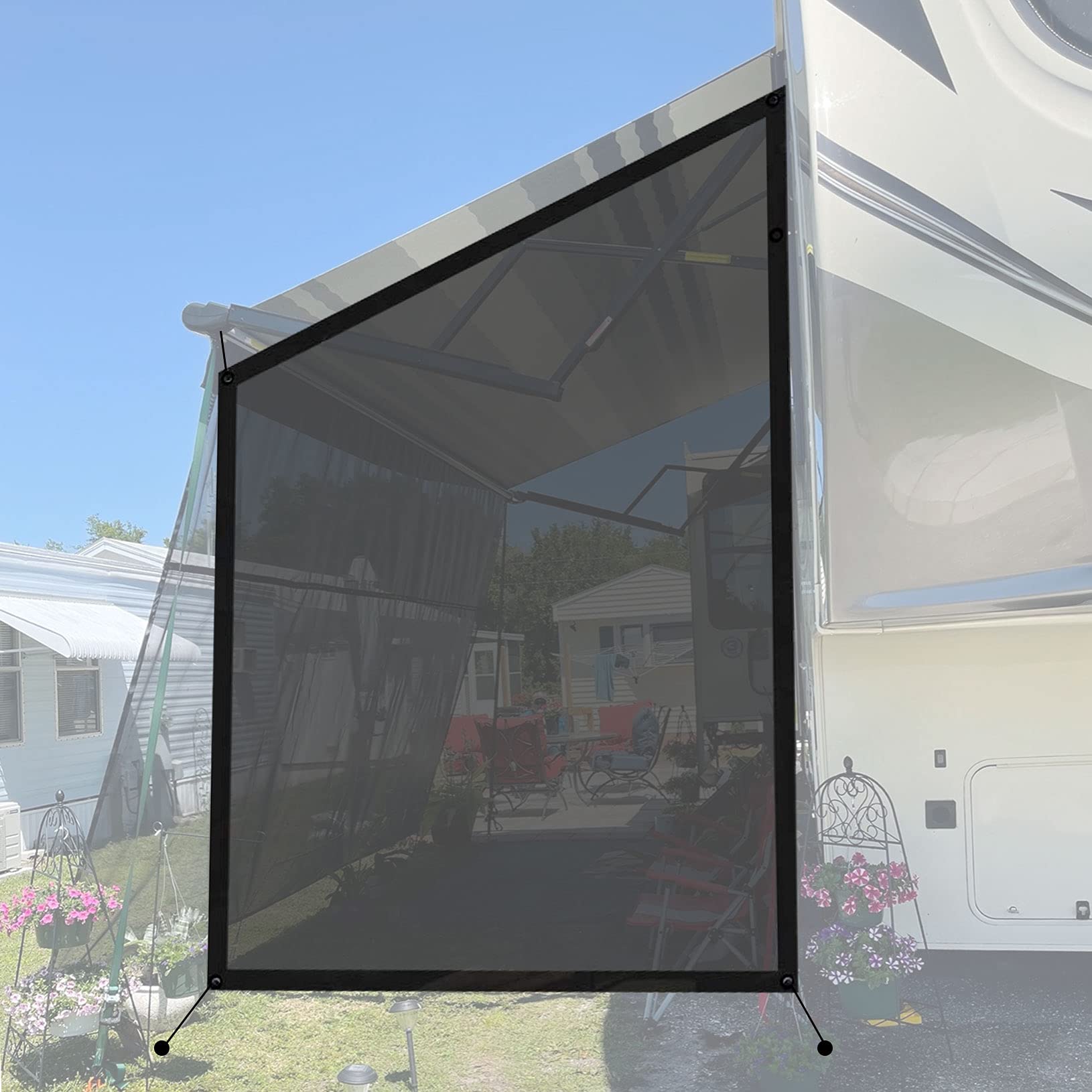 Shoppingsoon Wohnmobil-Vorzelt, Seiten-Sonnenschutz, kompatibel mit Dometic Camping-Anhänger-Baldachin, schwarzes Netzgewebe, 2,8 m x 2,1 m von Shoppingsoon