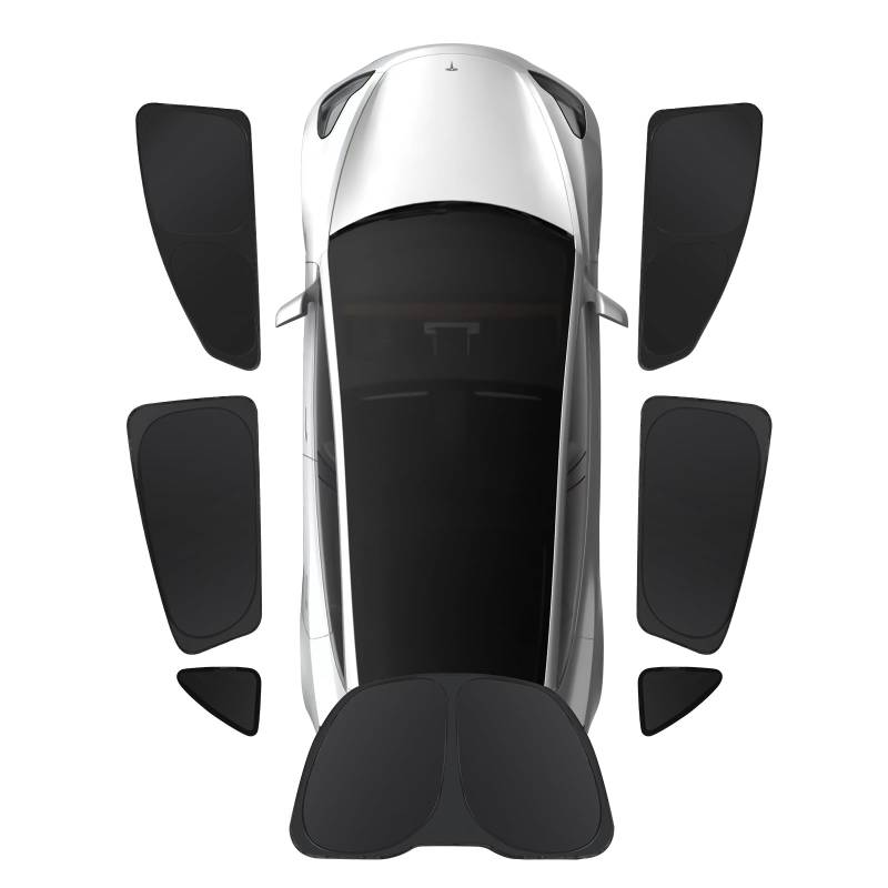 ShowEv für Tesla Model Y Sonnenschutz Seitenfenster Heckscheibe Sonnenschirm Reflektierende Abdeckungen Camping UV-Strahlen Sichtschutz 7Pcs von ShowEv