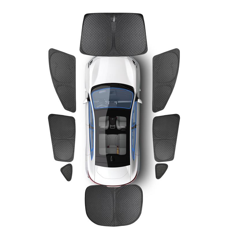 ShowEv für Upgraded Tesla Model Y Sonnenschutz Frontscheibe Seitenfenster Heckscheibe Sonnenschirm Reflektierende Abdeckungen Camping UV-Strahlen Sichtschutz 8 Pcs von ShowEv