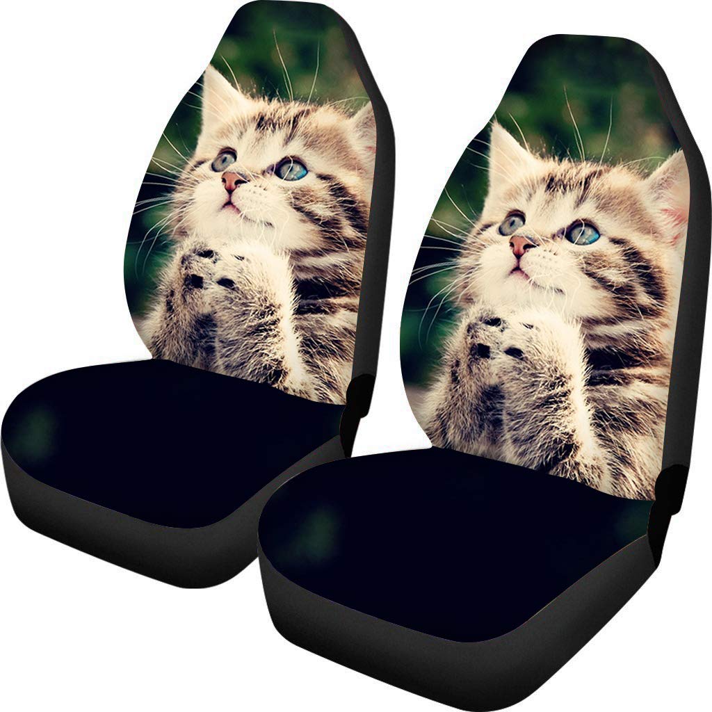 Showudesigns Autositzbezüge mit süßem Katzenmotiv, komplettes Set, Stoff, universelle Passform, Vorder- und Rückseite, bequem, atmungsaktives Kissen von Showudesigns