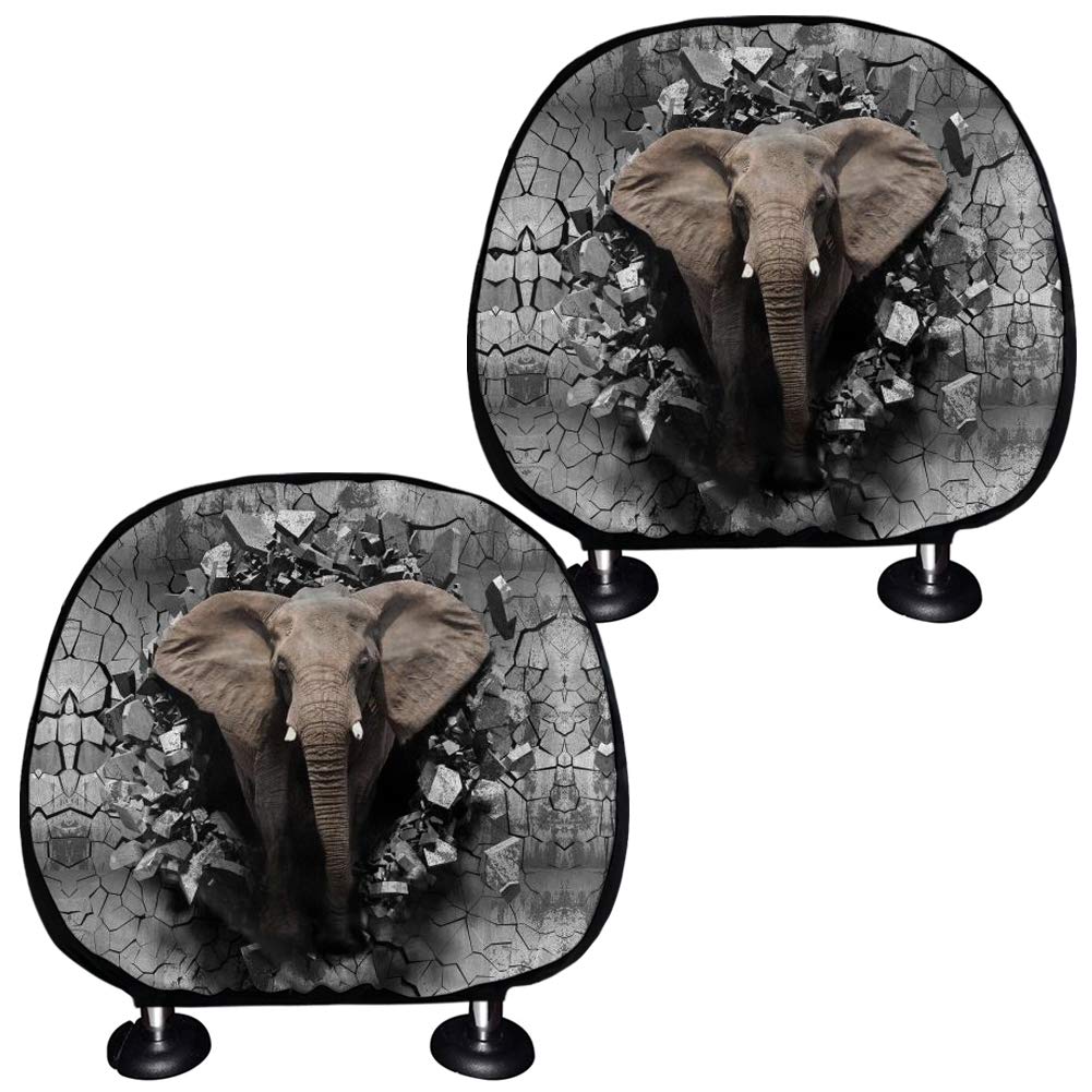 Showudesigns Elefant Cool Auto LKW SUV Kopfstützenbezüge für Herren Cool Animal Polyester Anti-Staub Kopfstützen Set von 2 Universal Fit von Showudesigns