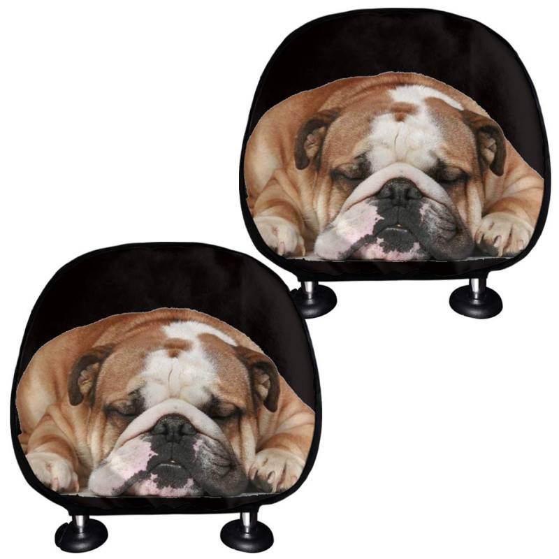 Showudesigns Kopfstützenbezüge, Motiv: Englische Bulldogge, niedlicher Autositz, Kopfstützenschutz, universal, passend für die meisten Automobile, 2 Stück von Showudesigns