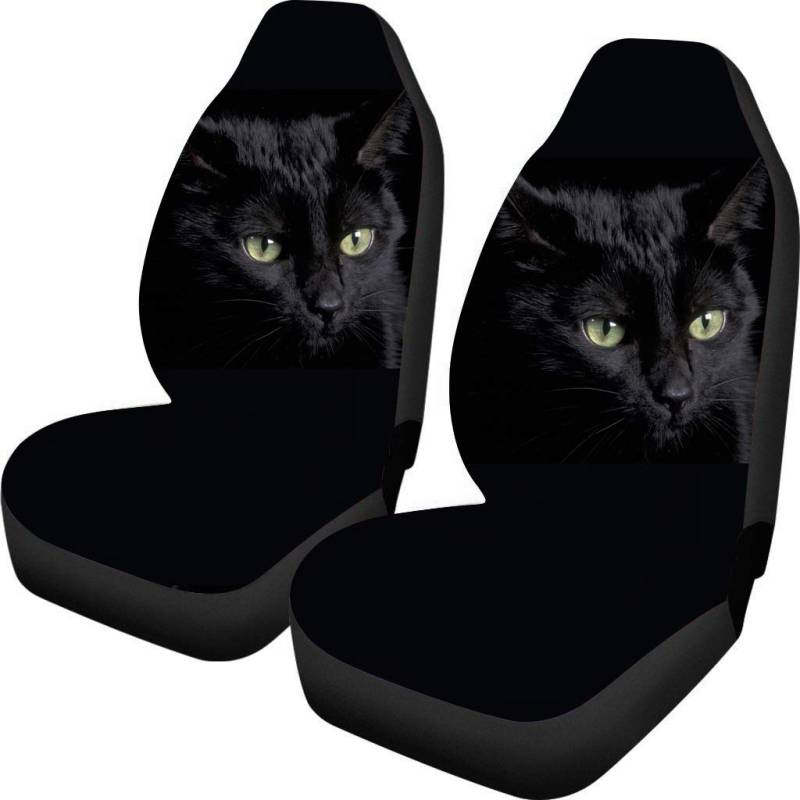 Showudesigns Vordersitzbezug mit Katzen-Motiv, vollständiges 2er-Set – Autositzschoner, Universalgröße, passend für die meisten Limousinen, LKWs, SUVs, Vans, schwarz von Showudesigns