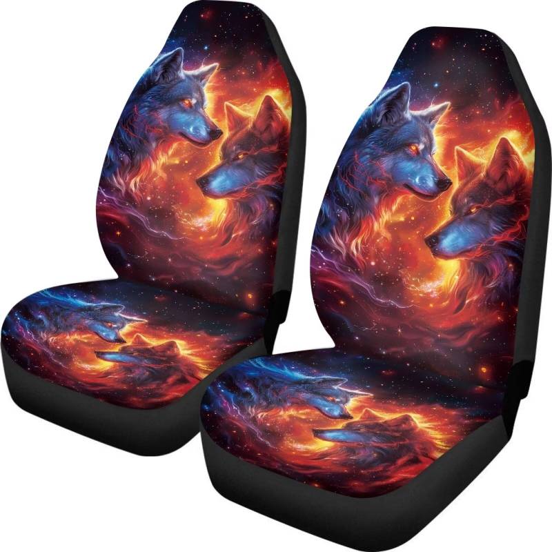 Showudesigns Wolf Autositzbezüge für Vordersitz, universal, Schalensitzbezug, passend für Autos und Lieferwagen, Zubehör, 3D-Tiere, abstrakte Designs von Showudesigns