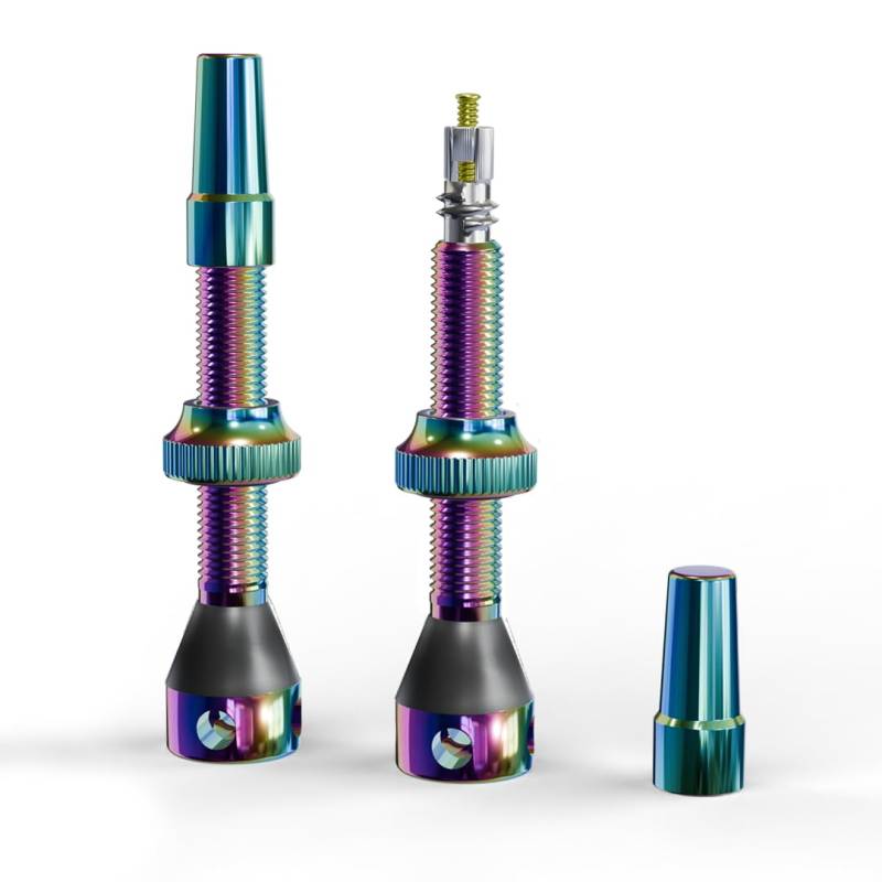 Shredr. Tubeless Ventil Set, Oilslick | Presta für Schlauchlos-Reifen | Superleichtes Alu, Rainbow Eloxiert, Französisches Ventil | 44mm für Normale Tubeless-Felgen von Shredr.