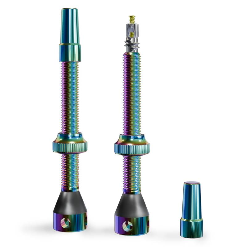 Shredr. Tubeless Ventile, Rainbow | Presta Ventil für Schlauchlos-Reifen | Superleichtes Alu, 60mm für Hochprofil Rennrad-Felgen von Shredr.
