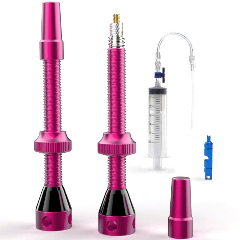 Shredr. Tubeless Ventile Set | Komplettes Set inkl. Ventilwerkzeug und Tubeless Spritze | Superleicht Alu, Schlauchlos-Ventile bunt eloxiert, französisches Ventil Presta (pink, 60mm) von Shredr.