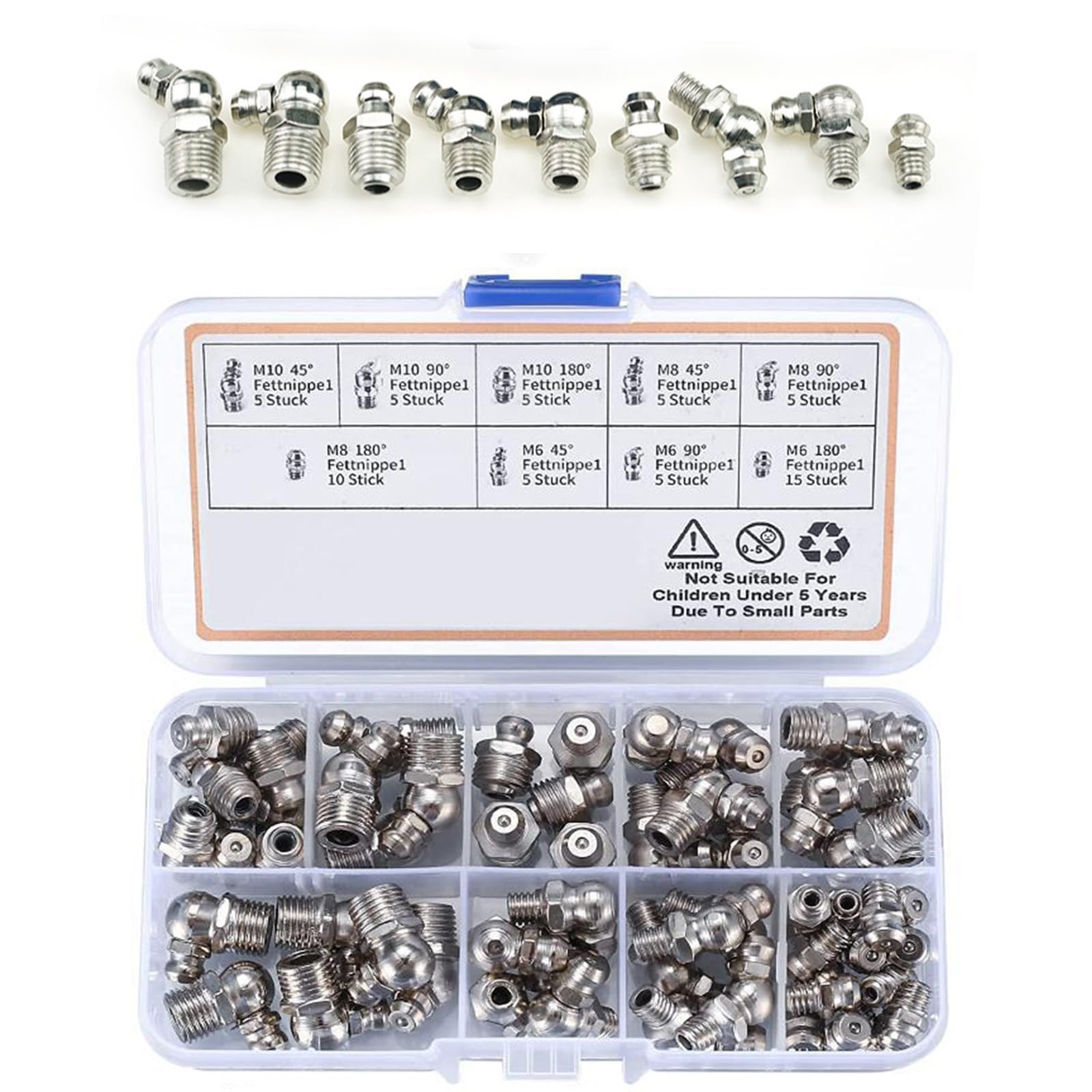 60 Stück Schmiernippel Sortiment Kit Kegelschmiernippel Fettnippel M6 M8 M10 Metrisch Abschmiernippel 45° 90° 180° mit Aufbewahrungsbox 60 Stück Schmiernippel Sortiment Kit Kegelschmiernippel Fettnippel M6 M8 M10 Metrisch Abschmiernippel 45° 90° 180° mit Aufbewahrungsbox von Shuaigehqf