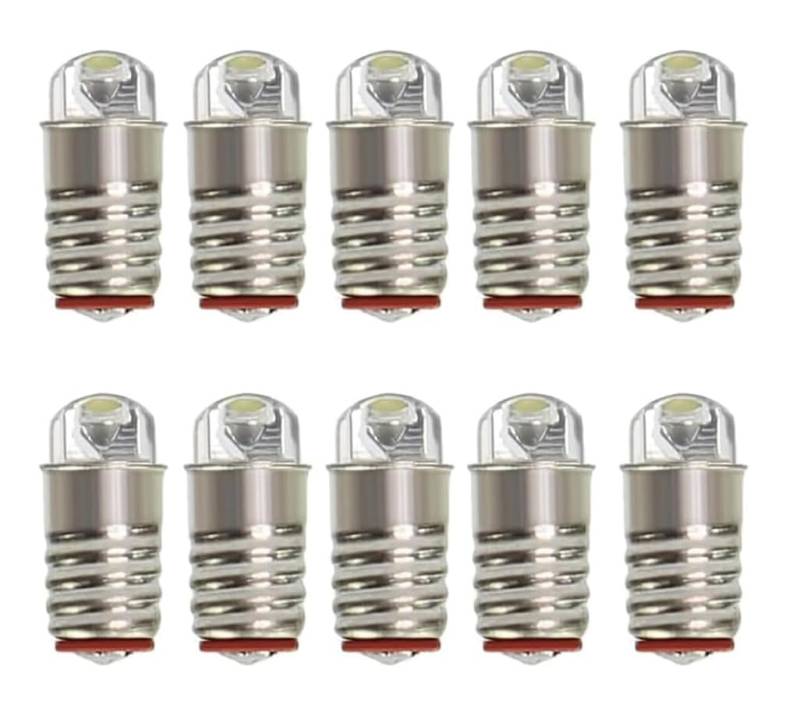 ShuoHui 10 Stück E5 warmweiss/weiß LED 12V-14V Leuchtmittel für Fassung E5 E5.5 H0 Bulb Glühbirne (Kaltweiß 6000K) von ShuoHui