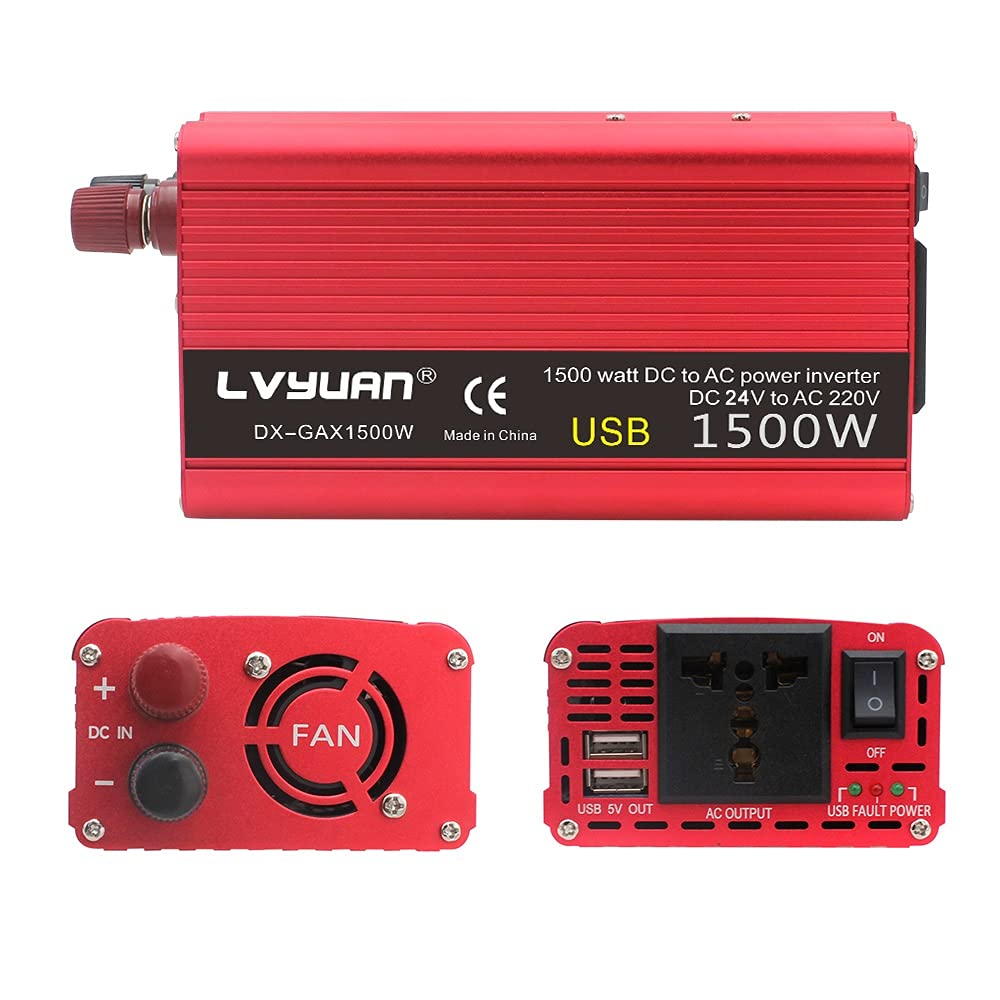 Wechselrichter Auto,Wechselrichter für Fahrzeuge 1500W / 2000W Auto Solar Power Inverter DC 24V bis AC 220V Tragbarer Ladegerät Converter Adapter Universal Sockel Auto Zubehör(2000W 24V) von Shupiquant