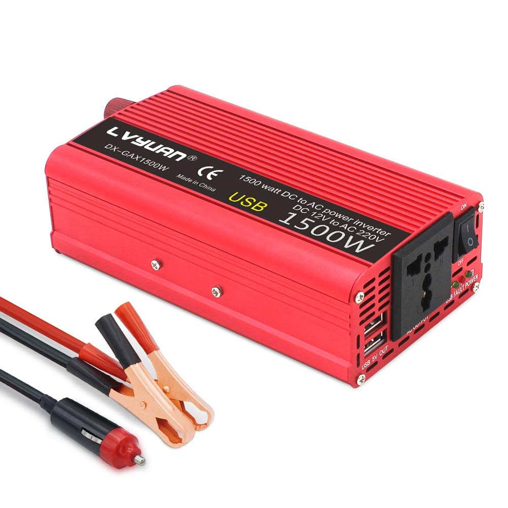 Wechselrichter Auto,Wechselrichter für Fahrzeuge 1500W / 2000W Watt DC 12V bis 220V AC-beweglichen Auto-Energien-Inverter-Ladegerät-Konverter-Adapter DC 12 Um AC 220 Zubehör(1500W) von Shupiquant