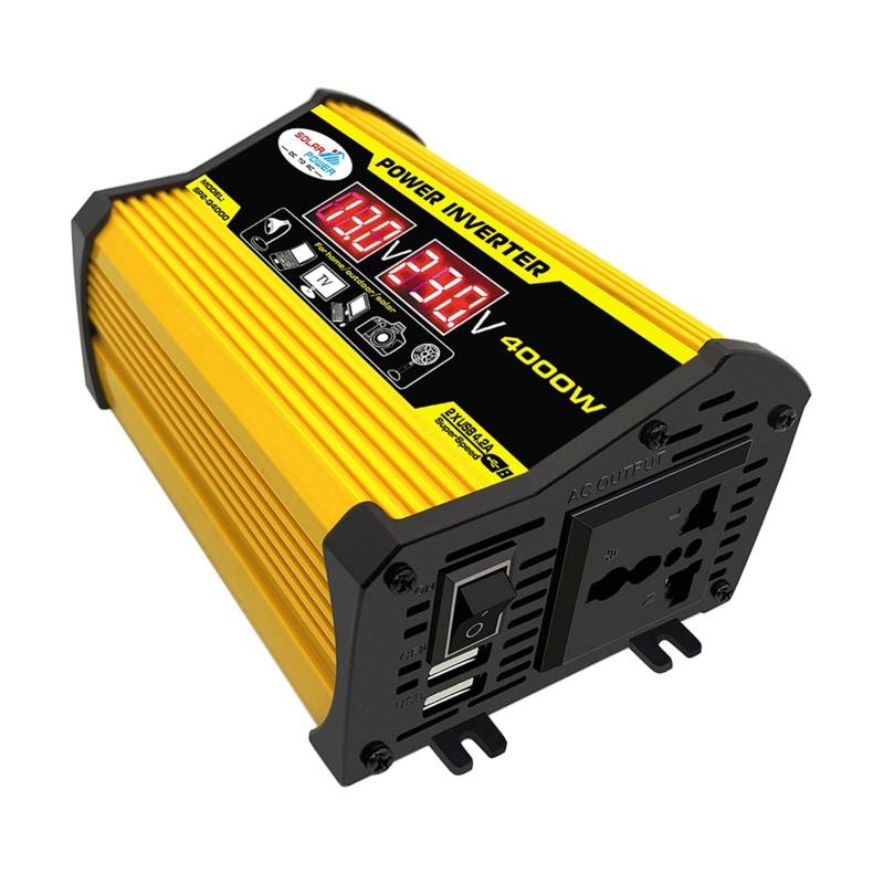 Wechselrichter Auto,Wechselrichter für Fahrzeuge 4000W 12V bis 220V / 110V Display Autoleistung Inverter Konverter Adapter Dual USB Spannungstransformator modifiziertes Sinuswellenauto(Yellow DC12V AC von Shupiquant