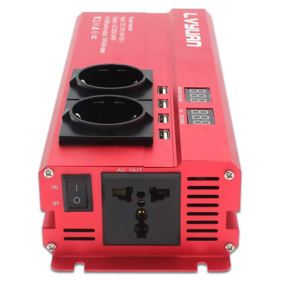 Wechselrichter Auto,Wechselrichter für Fahrzeuge 6000W Auto-Inverter DC 12V bis 220V AC Power Inverter Ladegerät-Adapter Inversor Spannungswandler Converter Zubehör(EU 12V Red 50hz) von Shupiquant