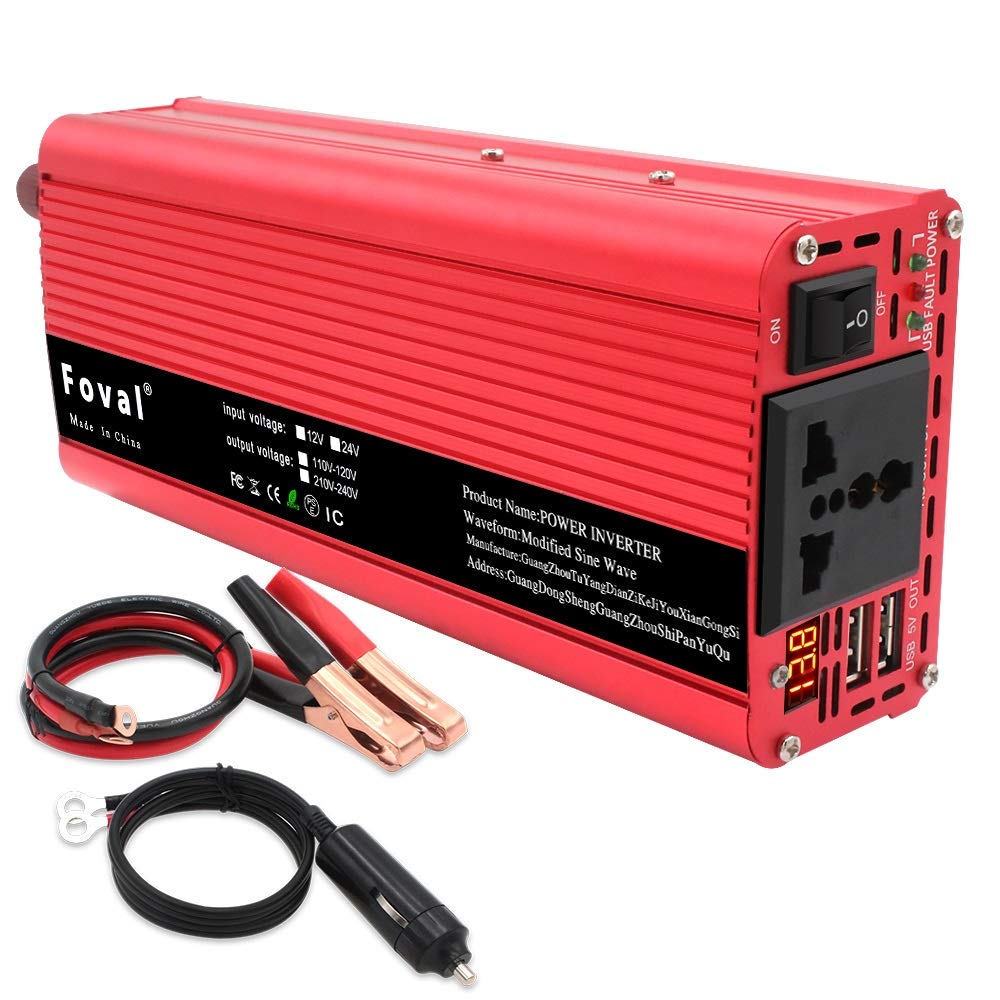 Wechselrichter Auto,Wechselrichter für Fahrzeuge Auto-Energien-Inverter 2600W DC 12V / 24V AC 220-230V tragbare Ladegerät-Konverter-Adapter Dual USB Sinus for Privatanwender Auto(2600w) von Shupiquant