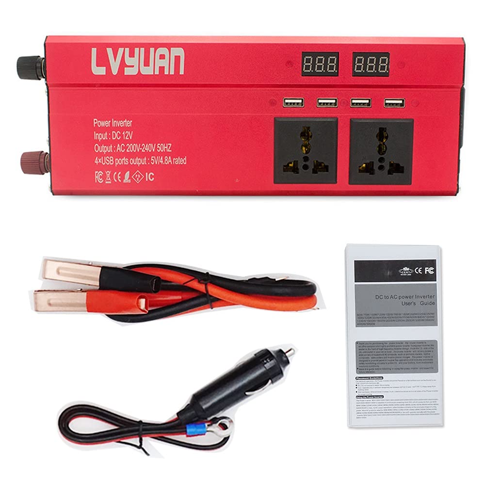 Wechselrichter Auto,Wechselrichter für Fahrzeuge Auto-Inverter 6000W Peak DC 12V / 24V bis AC 220V / 110V LED-LED-Spannungsanzeiger Konverter Transformator Adapter 4USB Universal-Buchse(12V 220V Red) Wechselrichter Auto,Wechselrichter für Fahrzeuge Auto-Inverter 6000W Peak DC 12V / 24V bis AC 220V / 110V LED-LED-Spannungsanzeiger Konverter Transformator Adapter 4USB Universal-Buchse(12V 220V Red) von Shupiquant