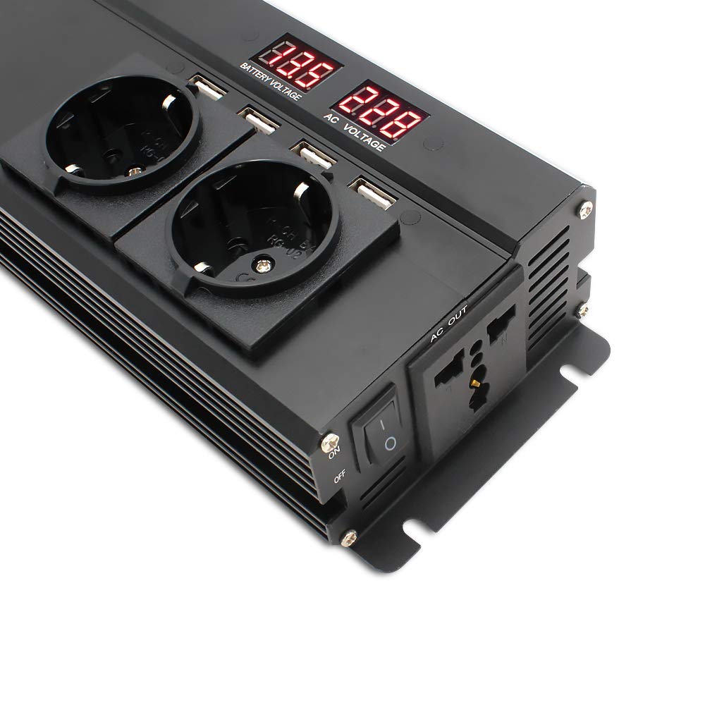 Wechselrichter Auto,Wechselrichter für Fahrzeuge Auto Inverter 6000W Peak DC 12V / 24V bis AC 220V Display Inverter Volt Converter Ladegerät Inverser Transformer(24V Black) von Shupiquant