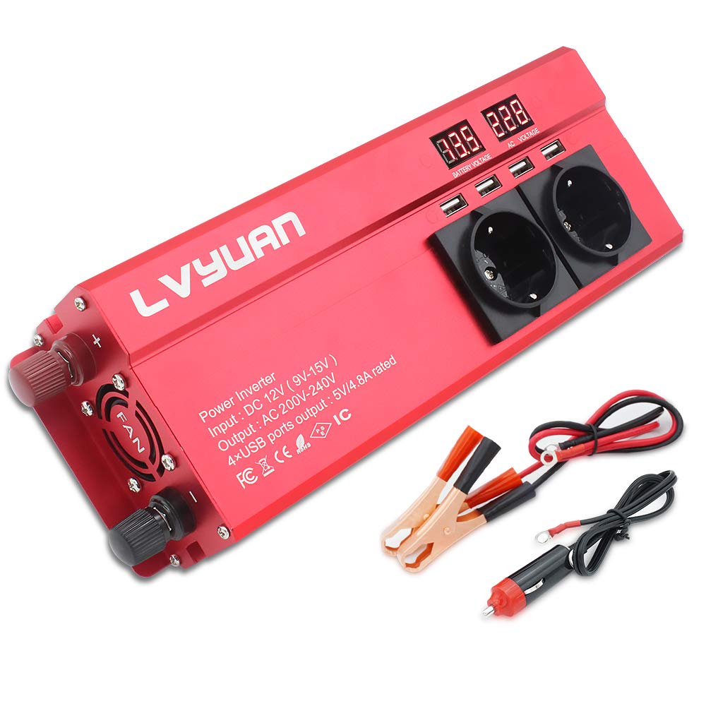 Wechselrichter Auto,Wechselrichter für Fahrzeuge Auto-Inverter-Transformator 12 V 220 V 5000W Leistung 3AC-Ausgänge 4 USB-Konverter Solar Inverser für Reisecamping(24V 220V Universal) von Shupiquant