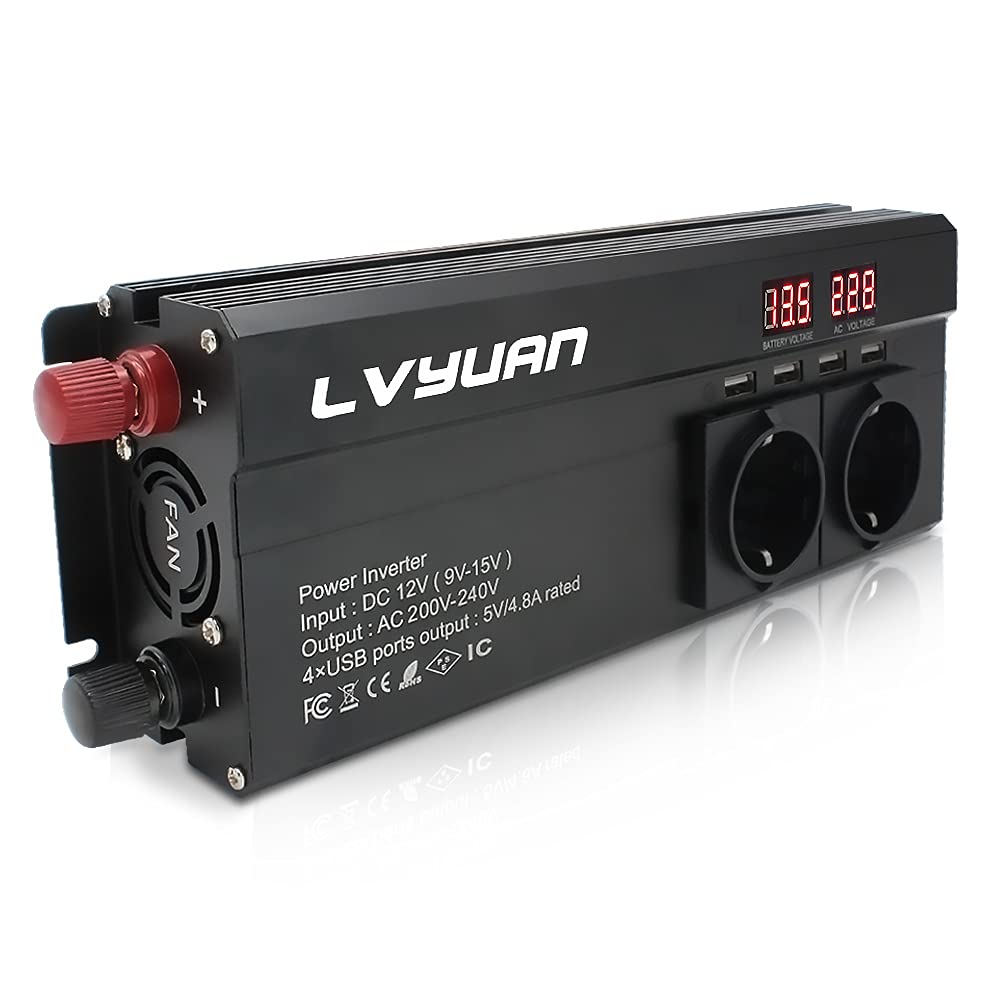 Wechselrichter Auto,Wechselrichter für Fahrzeuge InVersor 12 V 220 V 6000W Power Inverter 3AC-Ausgänge 4 USB-Ausgangswagen-Wechselrichter-Konverter Inverser Solar Auto Zubehör(12V) von Shupiquant