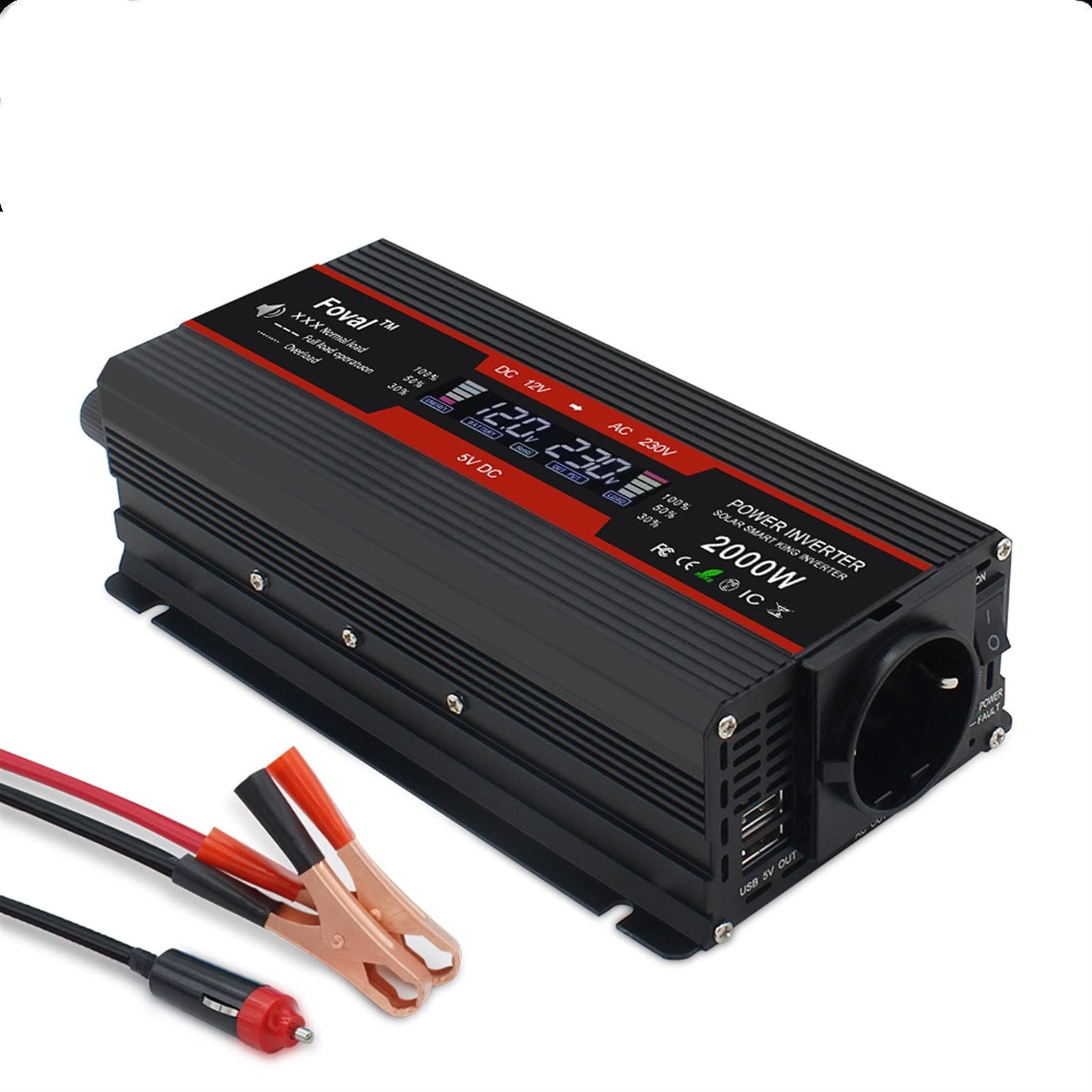 Wechselrichter Auto,Wechselrichter für Fahrzeuge Inverser 12V bis 220V 2000W 220 dauerhafte Anzeige Dual 2 USB-Wechselrichter-Transformator 12V 220V(2600W) von Shupiquant
