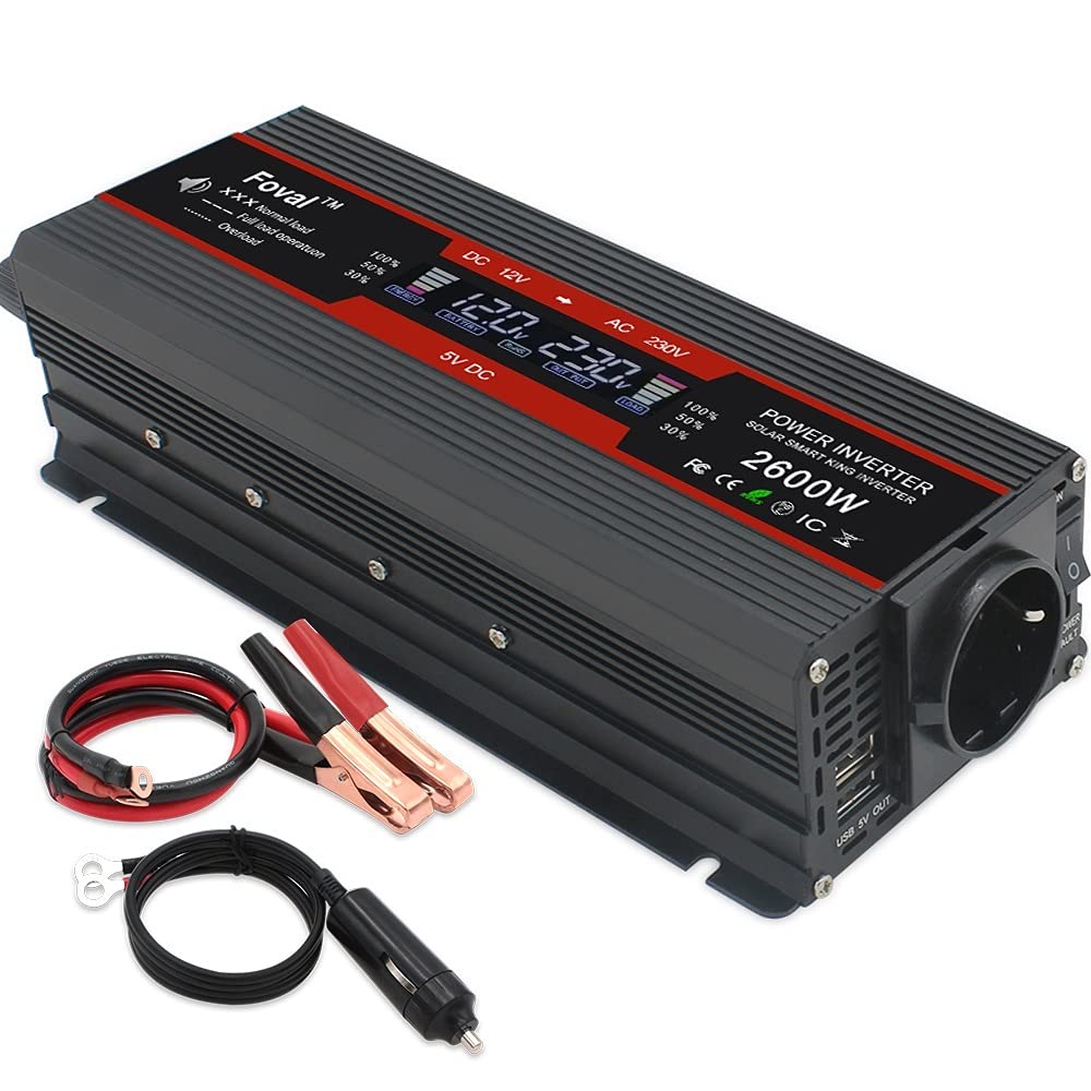 Wechselrichter Auto,Wechselrichter für Fahrzeuge Power Inverter 1500W / 2000W / 2600W Display DC 12V bis AC 220V Solar 2 USB-Automobiltransformator Wandelte Sinuswelle umrechnen(12V 220V 2000W) von Shupiquant