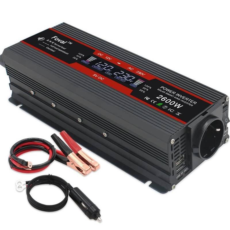 Wechselrichter Auto,Wechselrichter für Fahrzeuge Power Inverter 1500W / 2000W / 2600W Display DC 12V bis AC 220V Solar 2 USB-Automobiltransformator Wandelte Sinuswelle umrechnen(12V 220V 2000W) von Shupiquant