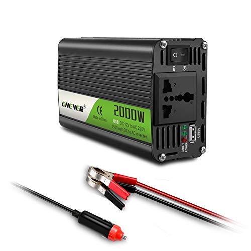 Wechselrichter Auto,Wechselrichter für Fahrzeuge USB Lade 2000W Watt DC 12V bis 220V AC-beweglichen Auto-Energien-Inverter-Ladegerät-Konverter-Adapter DC 12 Zum AC 220 Sinus(Black) von Shupiquant