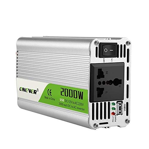 Wechselrichter Auto,Wechselrichter für Fahrzeuge USB Lade 2000W Watt DC 12V bis 220V AC-beweglichen Auto-Energien-Inverter-Ladegerät-Konverter-Adapter DC 12 Zum AC 220 Sinus(Siliver) von Shupiquant