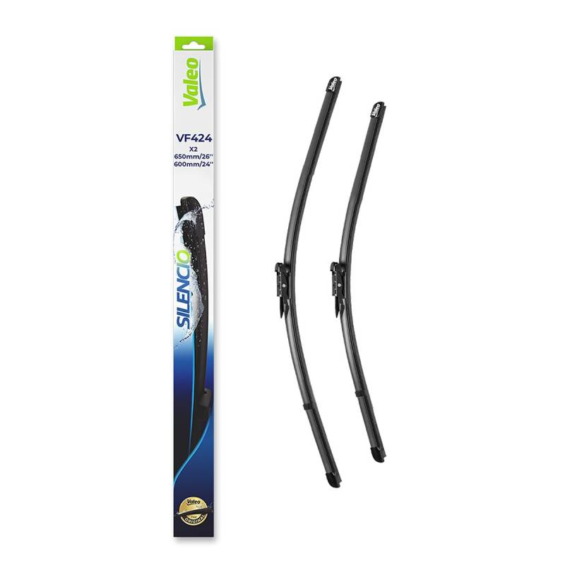 VALEO Silencio Wischer - VF424 - Leistungsstarke, hervorragende Sicht auf der Straße, einfache Montage - originale Flachblätter 650mm/600mm - Vorne - Set mit 2 Wischerblättern - 574362 von Silencio