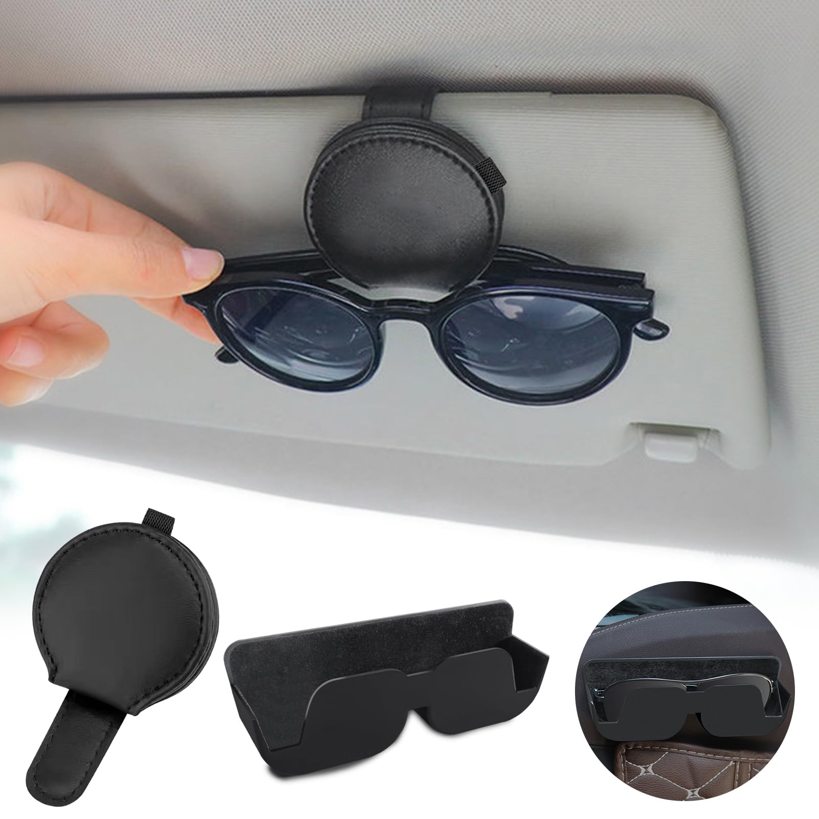2 Stück Auto Brillenablage, KFZ Sonnenbrillen Aufbewahrung für Auto Sonnenblende, Selbstklebend Halterung mit Filzpolsterung für Brillen, Magnetische Brillenhalter für Ticket, Auto Visier Zubehör von Silkwish
