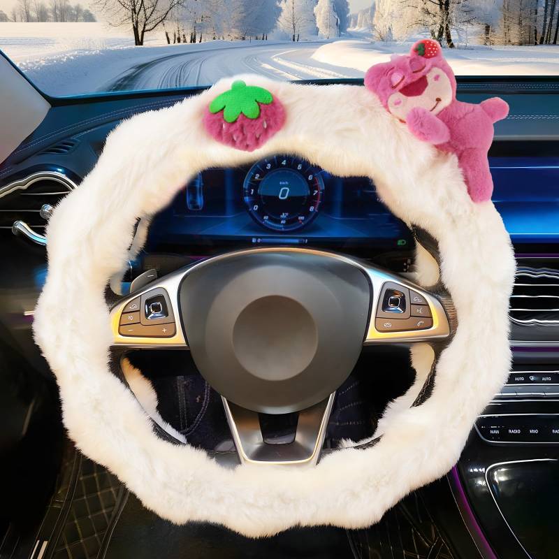 SilverChry Plüsch Lenkradbezug Universal 15 Zoll (38 cm), Weiche Anti-Rutsch Lenkradabdeckung für Auto Winter, Weiß von SilverChry