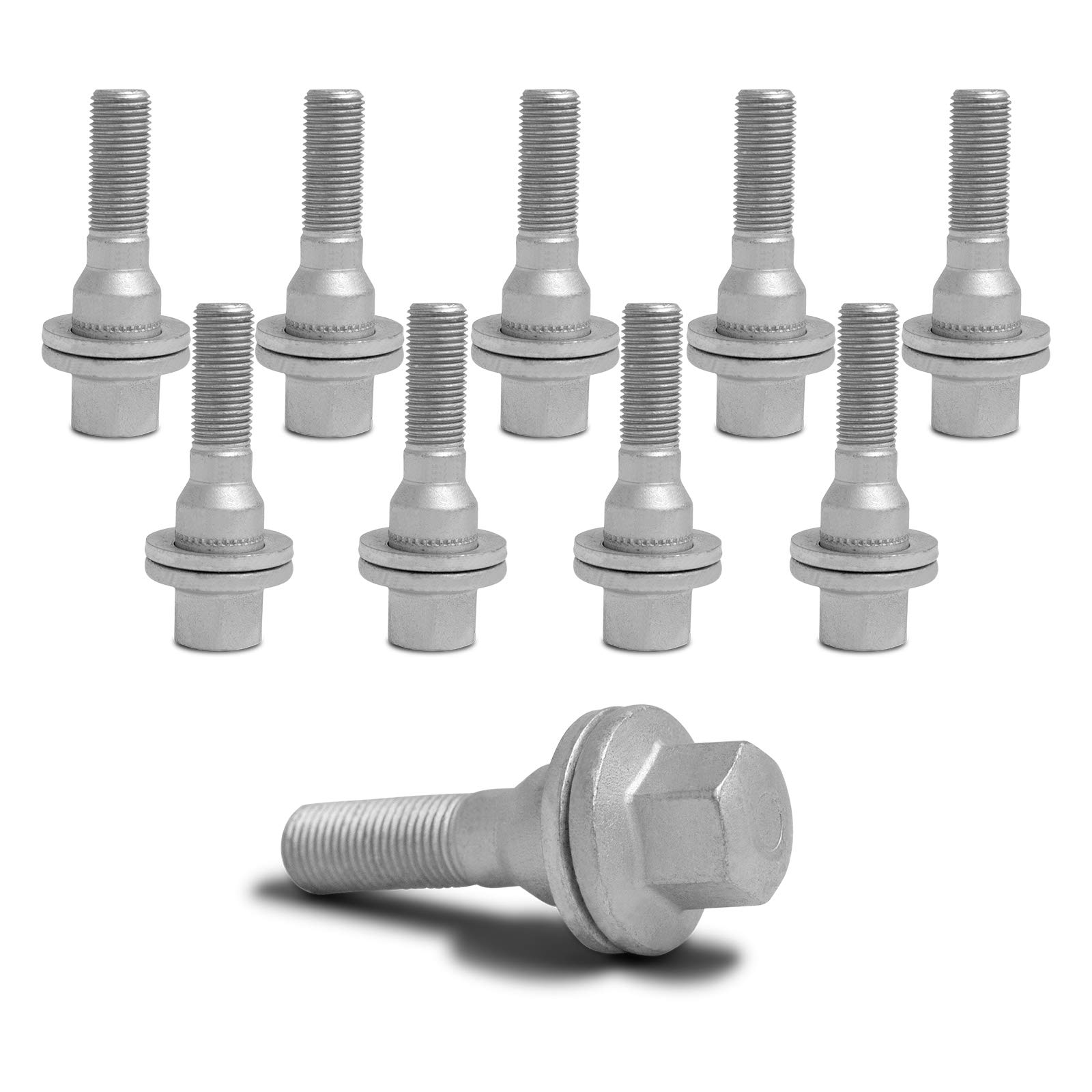 SilverLine Radschrauben 2-tlg. M12x1,25 Flachbund 45mm lang SW 17mm Silber (10 Stk.) - XV1225FL45P von PGONA