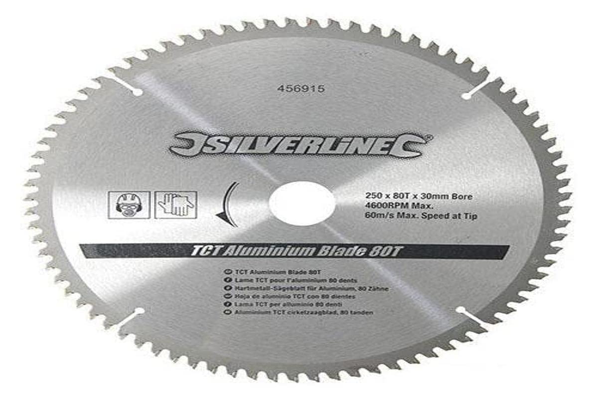 Silverline - Hartmetall-Sägeblatt für Aluminium, 80 Zähne 250 x 30, Reduzierringe: 25, 20 u. 16 mm (456915) von Silverline