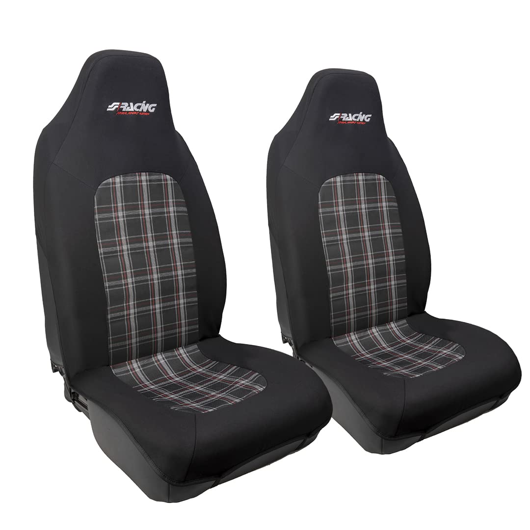 SIMONI RACING RSC/2 Set Vordersitzbezüge, Set mit Autositzbezügen und Kopfstützenbezügen, Universalbezüge für Vordersitze, Schwarz und Muster SIMONI RACING RSC/2 Set Vordersitzbezüge, Set mit Autositzbezügen und Kopfstützenbezügen, Universalbezüge für Vordersitze, Schwarz und Muster von Simoni Racing