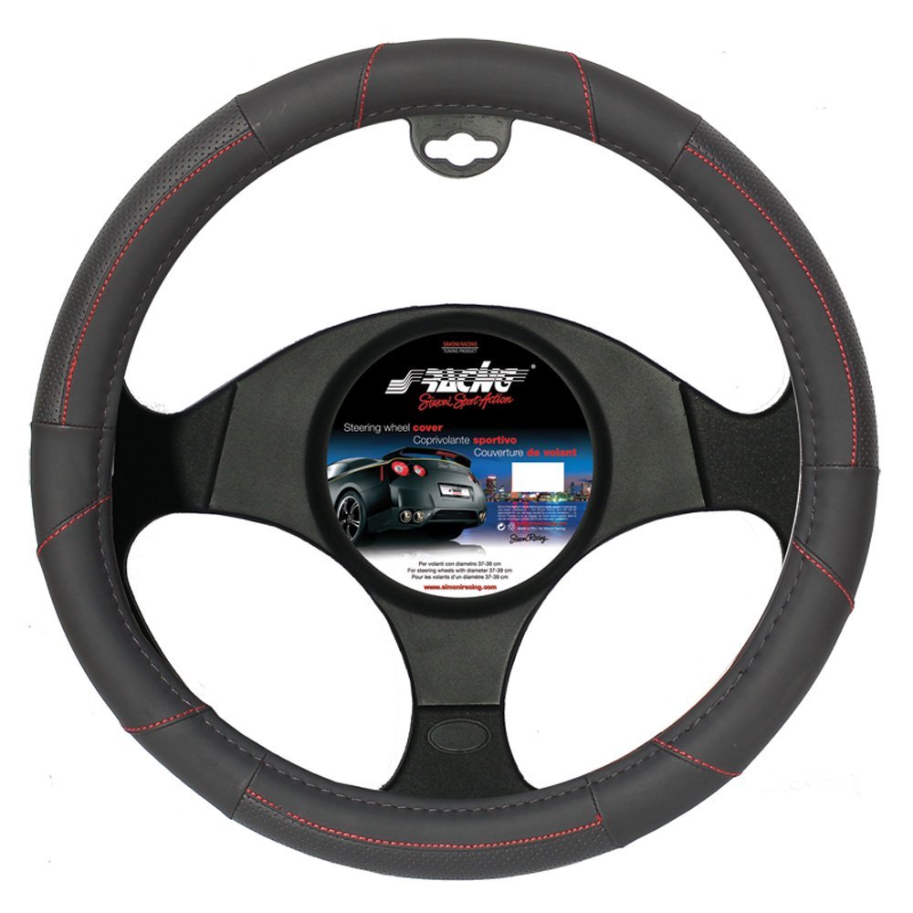 Simoni Racing CVT/21 Stil Universal Lenkrad Abdeckung, Schwarz Rot Seam, Simoni Racing CVT/21 Stil Universal Lenkrad Abdeckung, Schwarz Rot Seam, von Simoni Racing